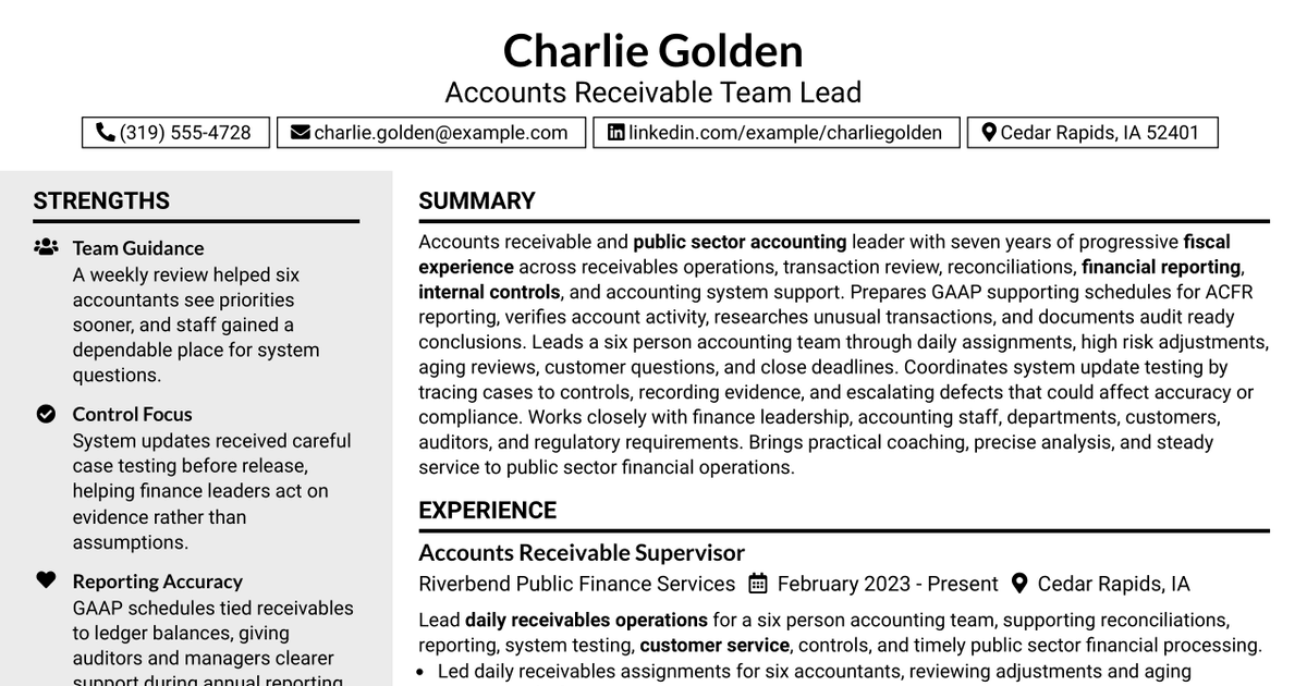7 Accounts Receivable Team Lead Resume Templates with Example