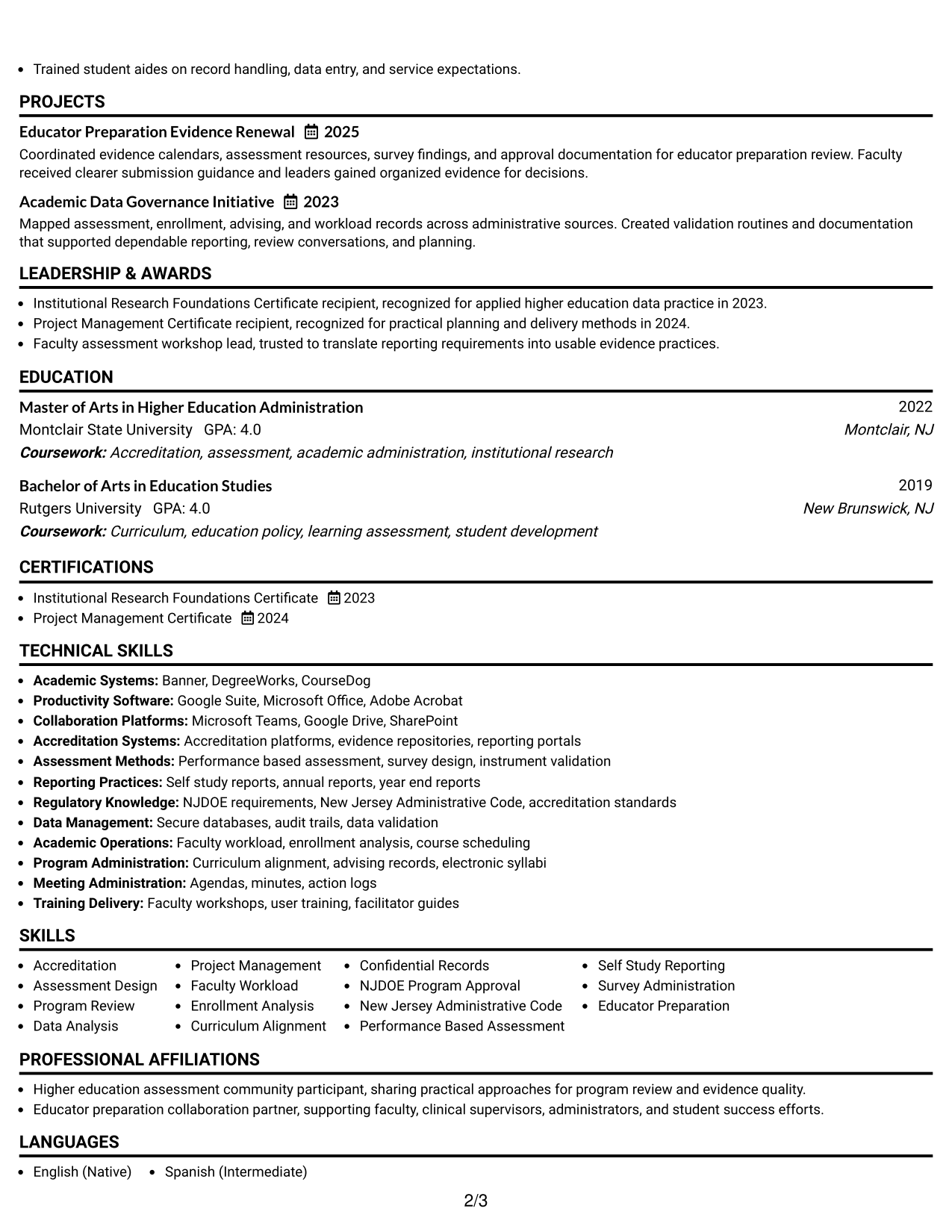 Resume Example Page 2