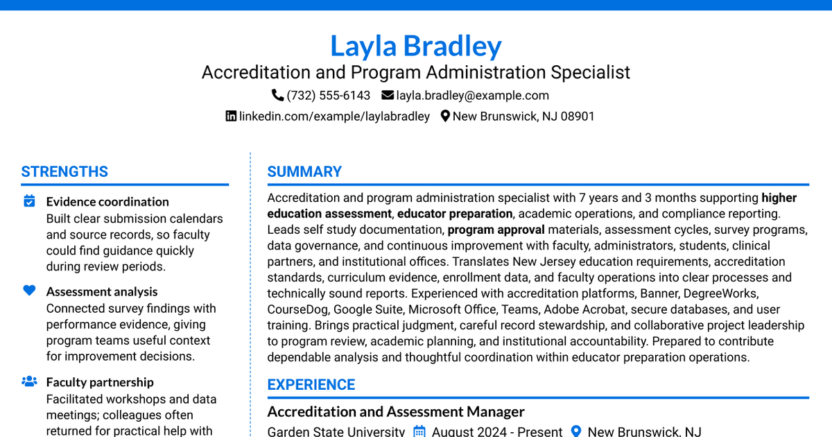 7 Accreditation & Program Specialist Resume Templates with Example