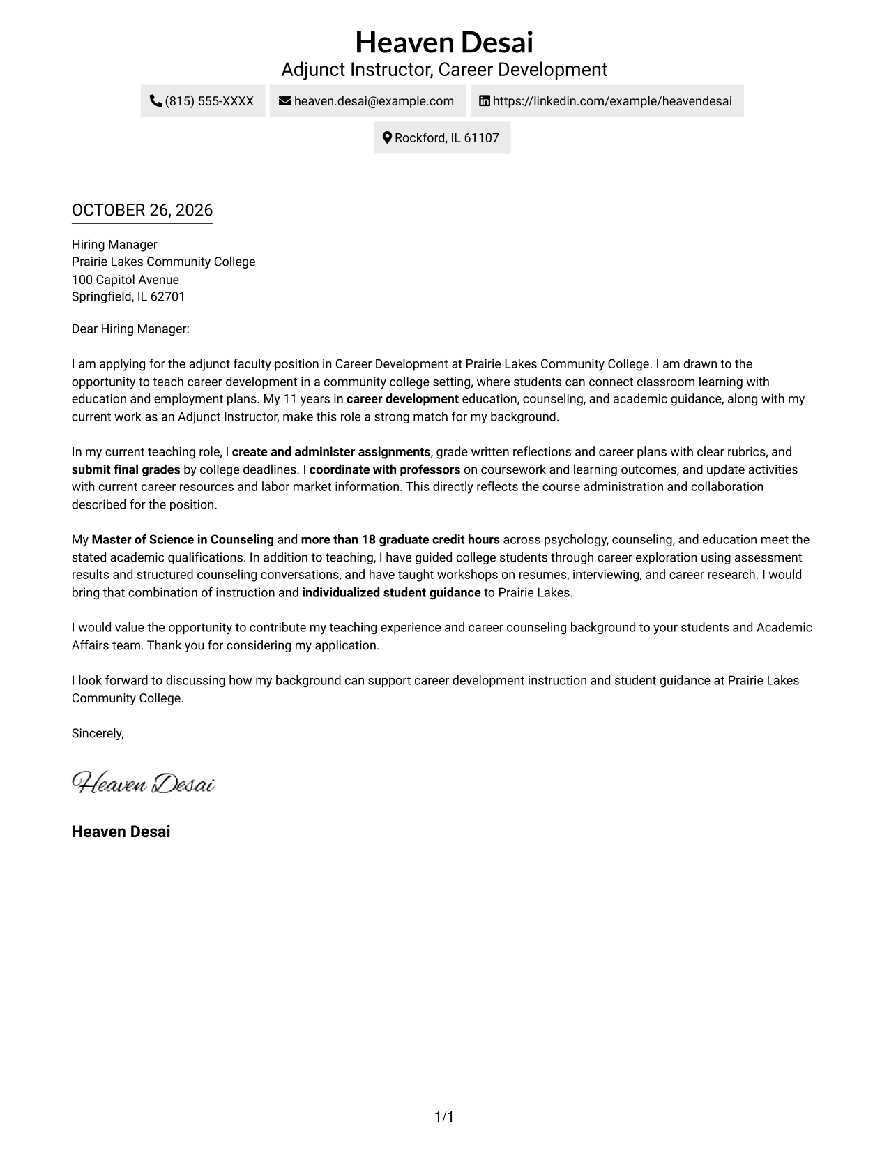 Cover letter example — page 1