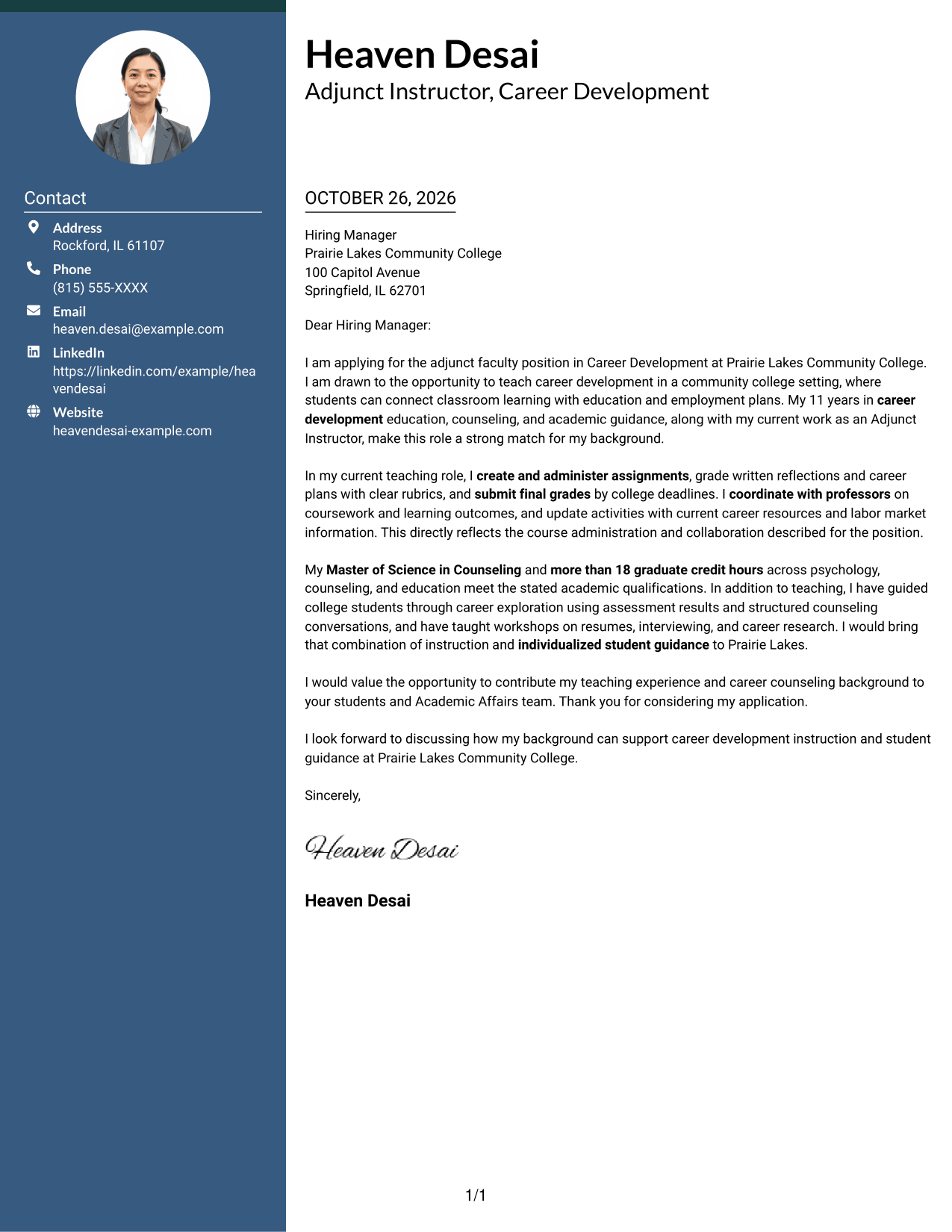 Cover letter example — page 1