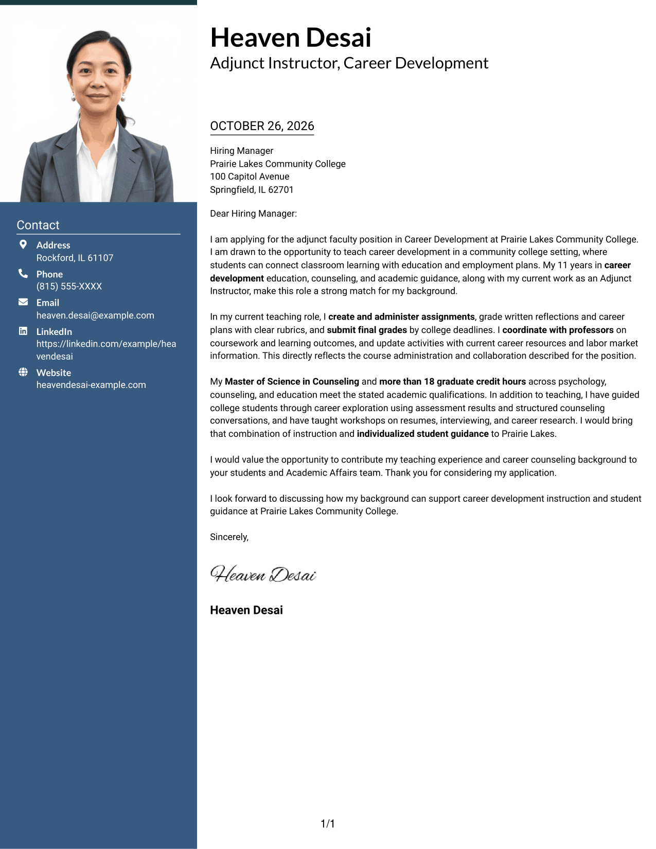 Cover letter example — page 1