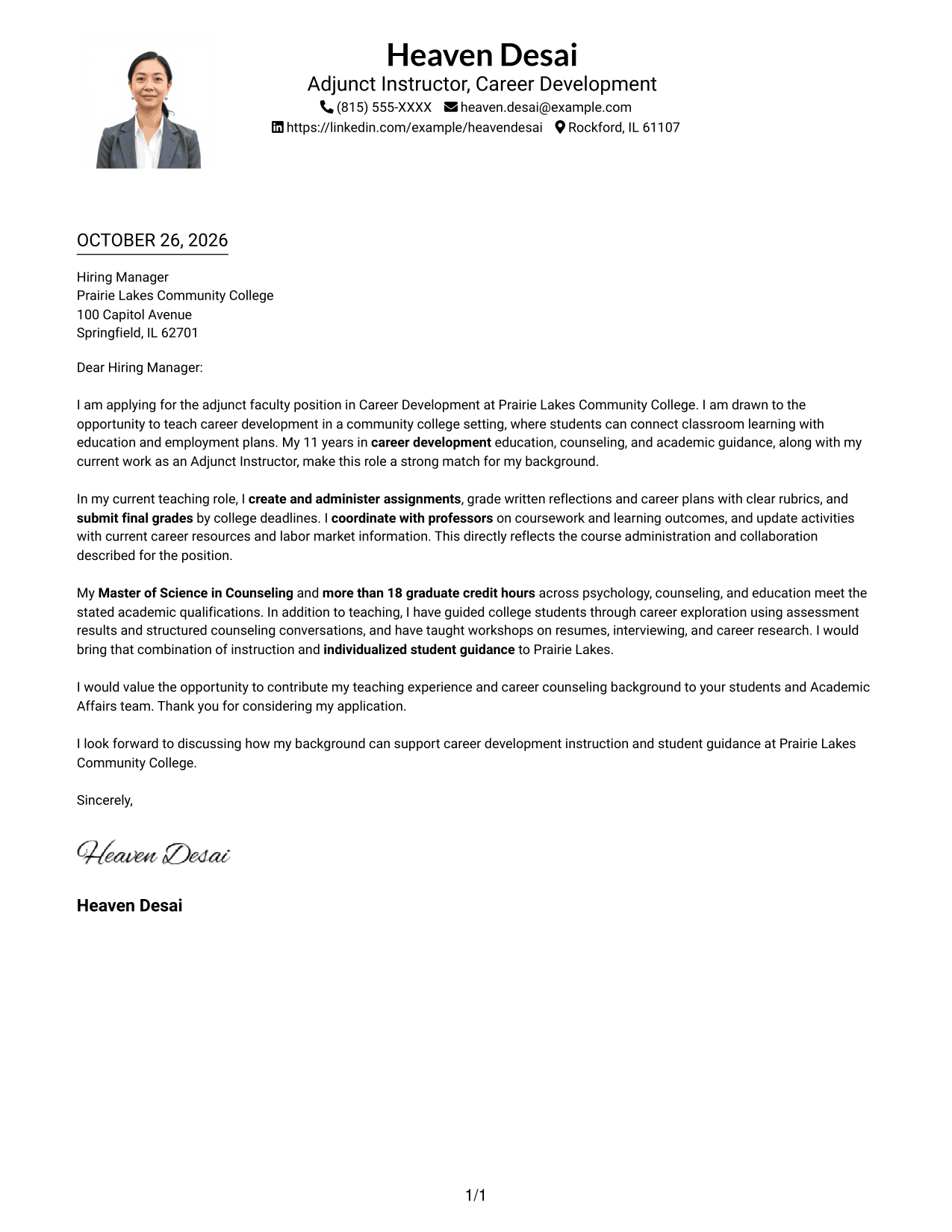 Cover letter example — page 1