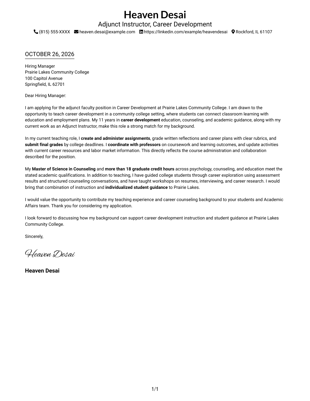 Cover letter example — page 1