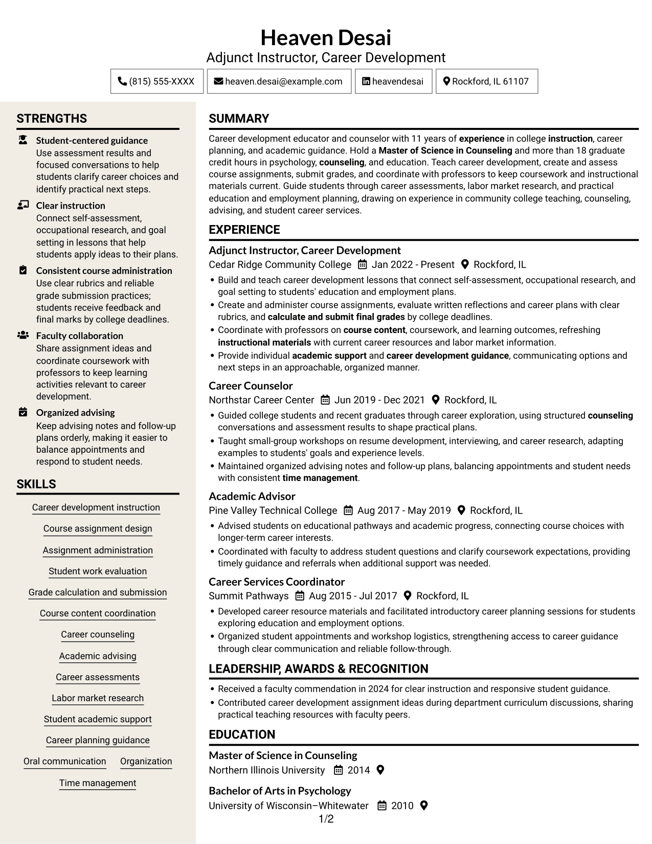 Resume example — page 1
