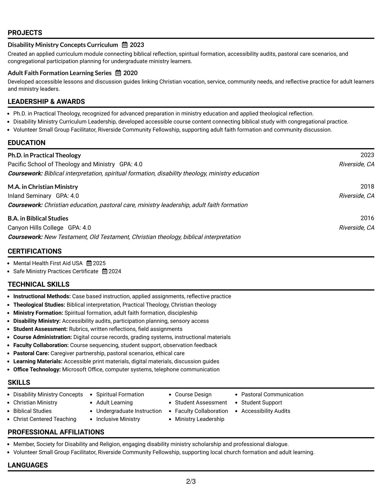 Resume Example Page 2