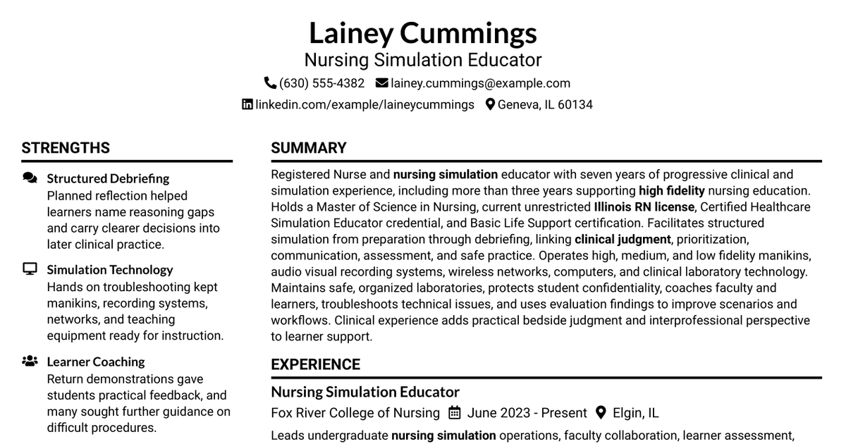7 Adjunct Faculty - Nursing Simulationist Resume Templates with Example