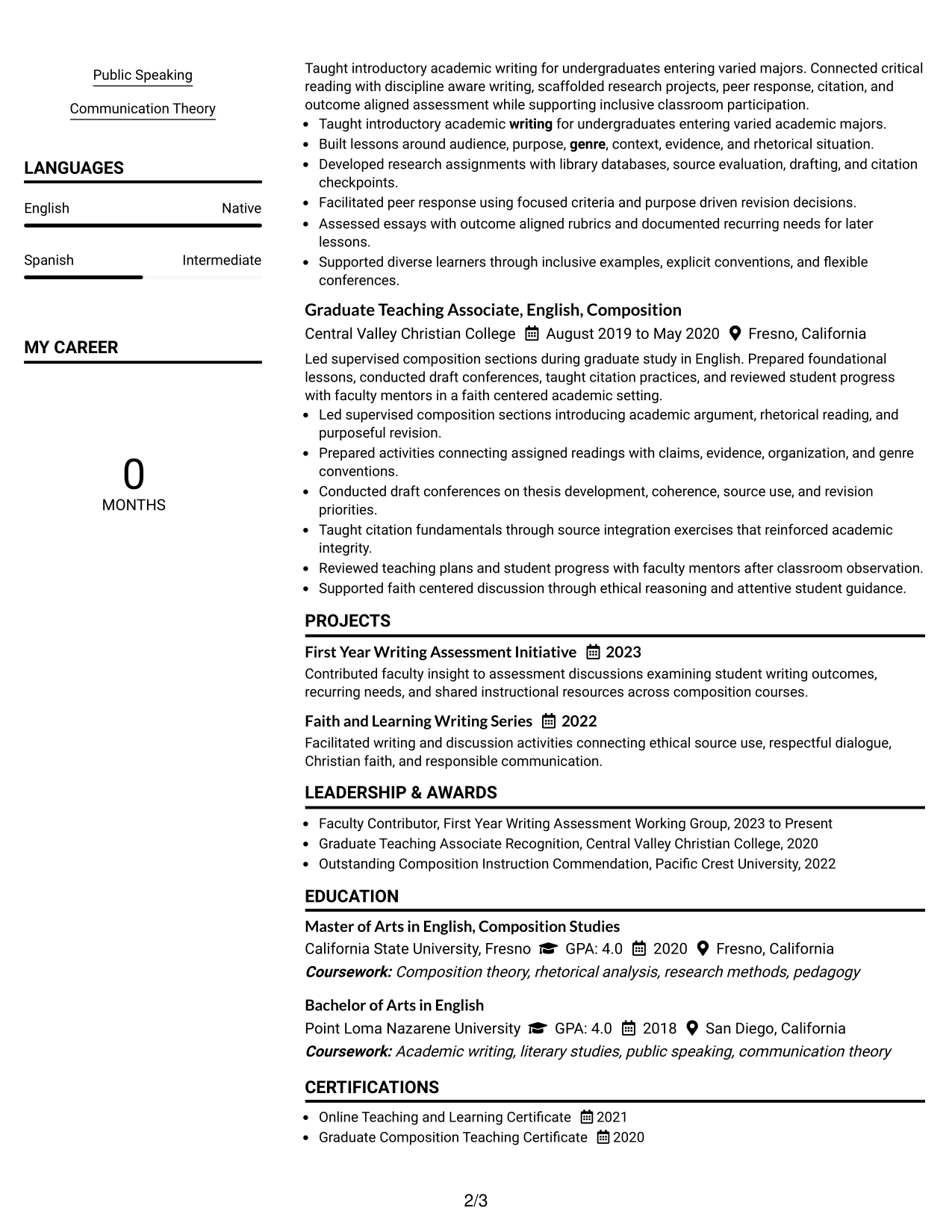 Resume Example Page 2