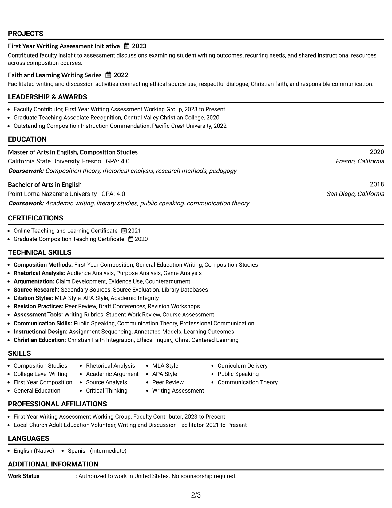 Resume Example Page 2