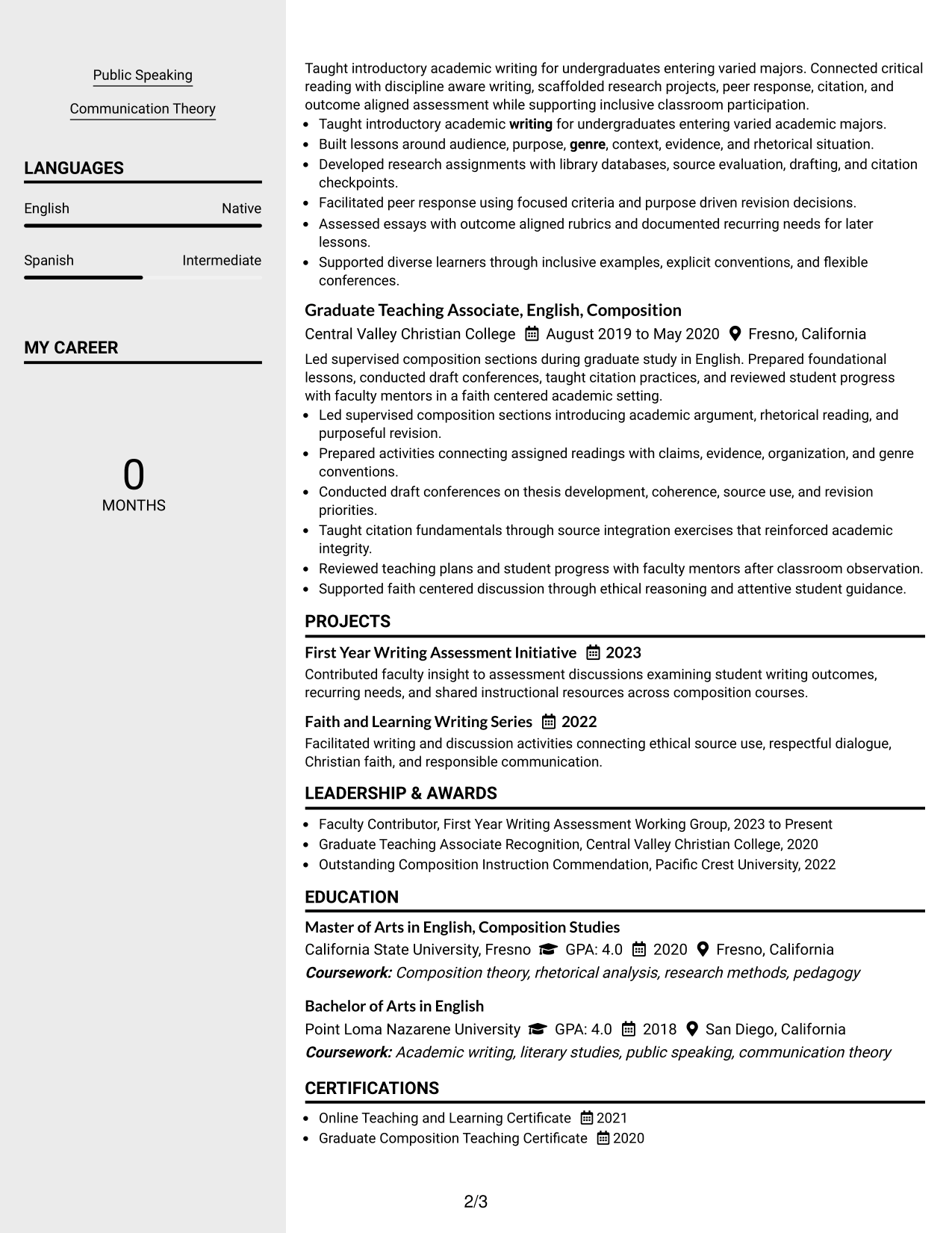 Resume Example Page 2