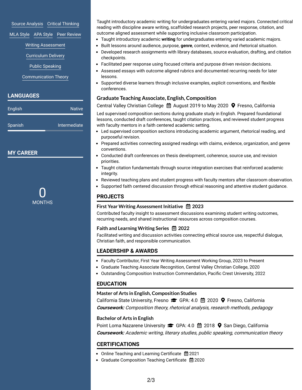 Resume Example Page 2