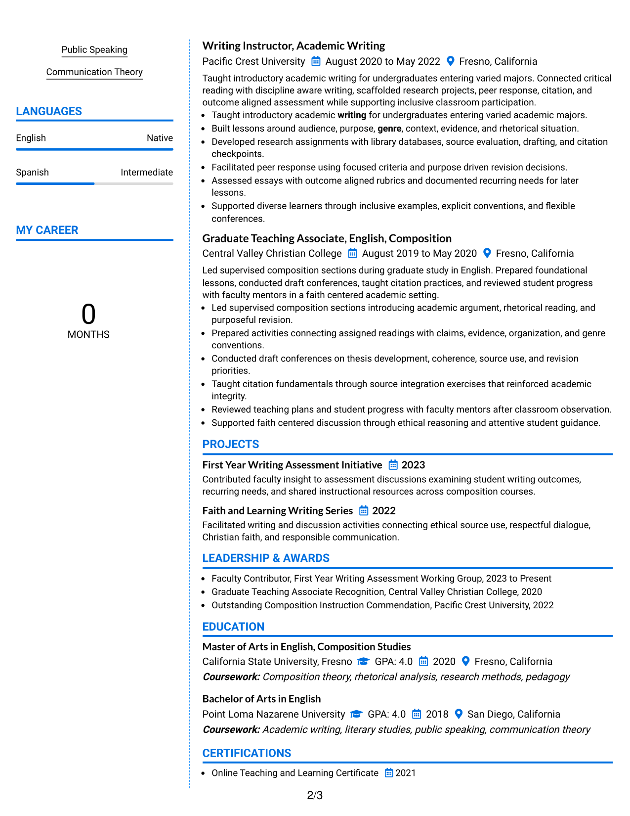 Resume Example Page 2