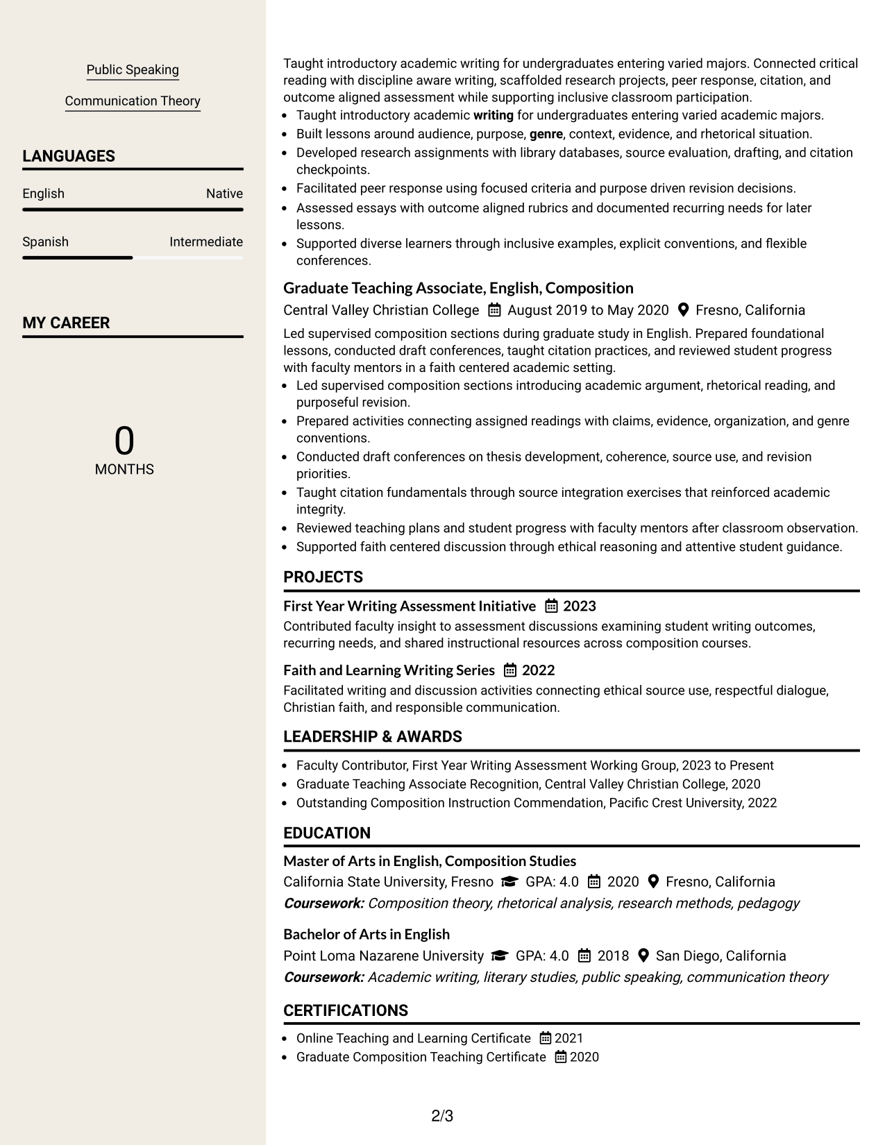 Resume Example Page 2