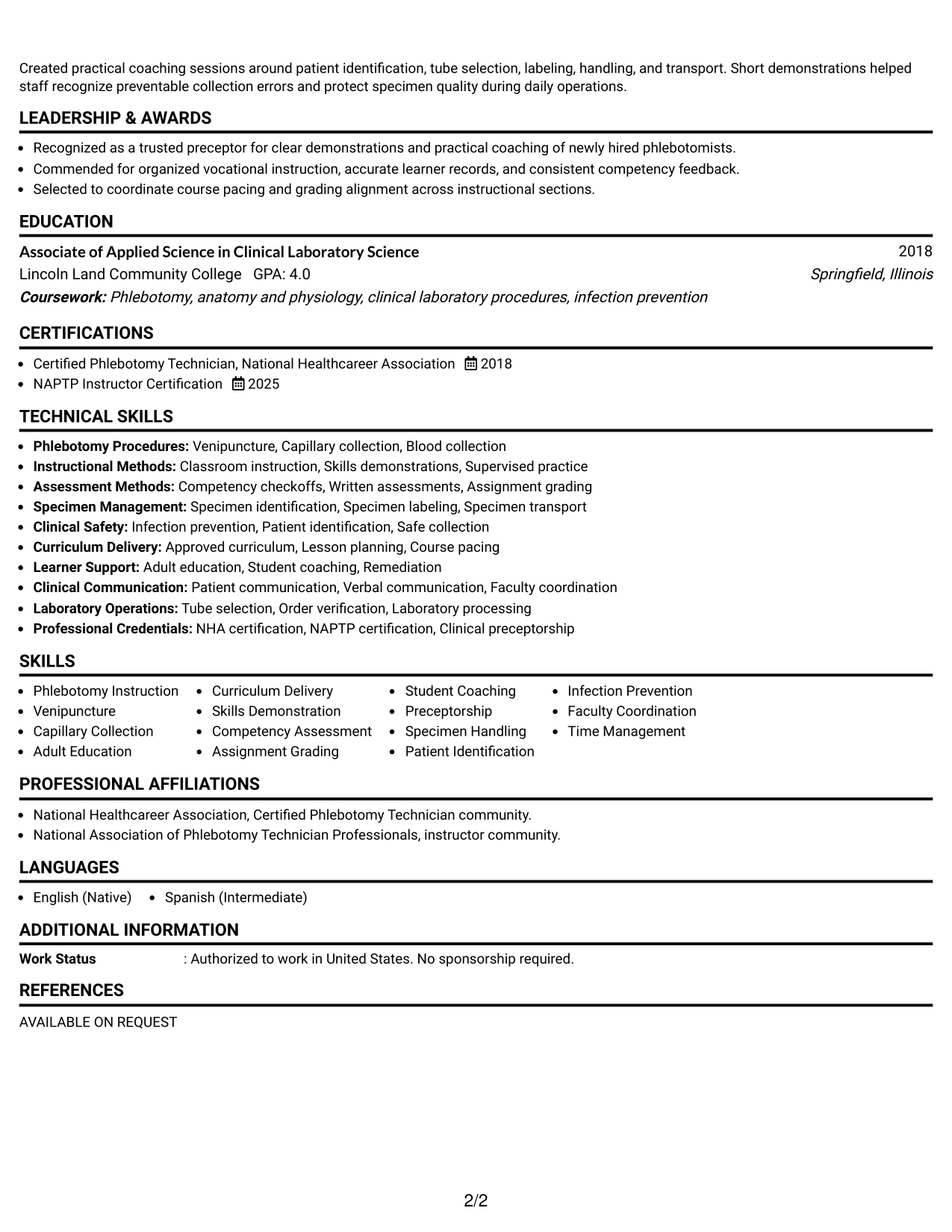 Resume Example Page 2