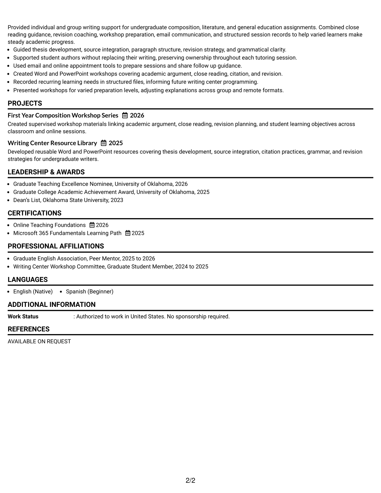 Resume Example Page 2