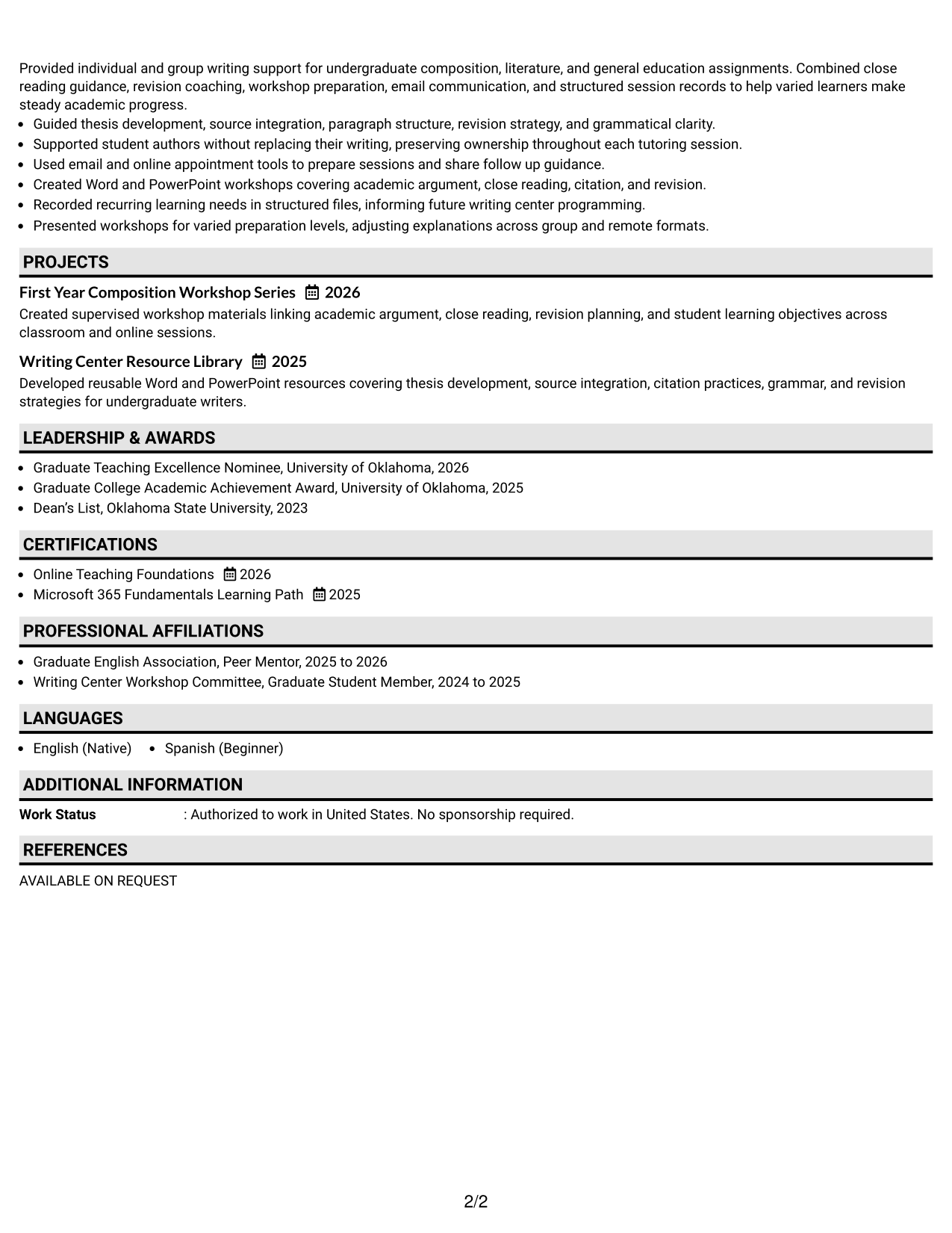 Resume Example Page 2