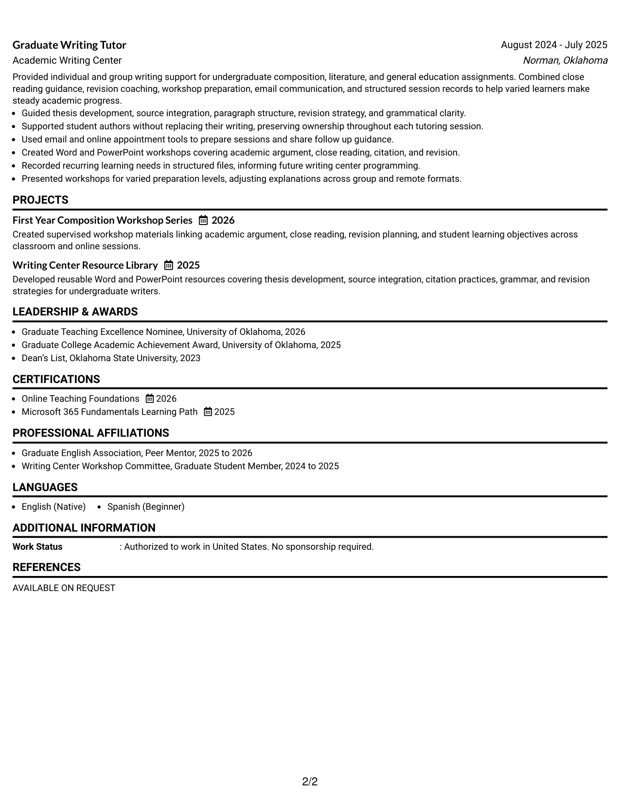Resume Example Page 2