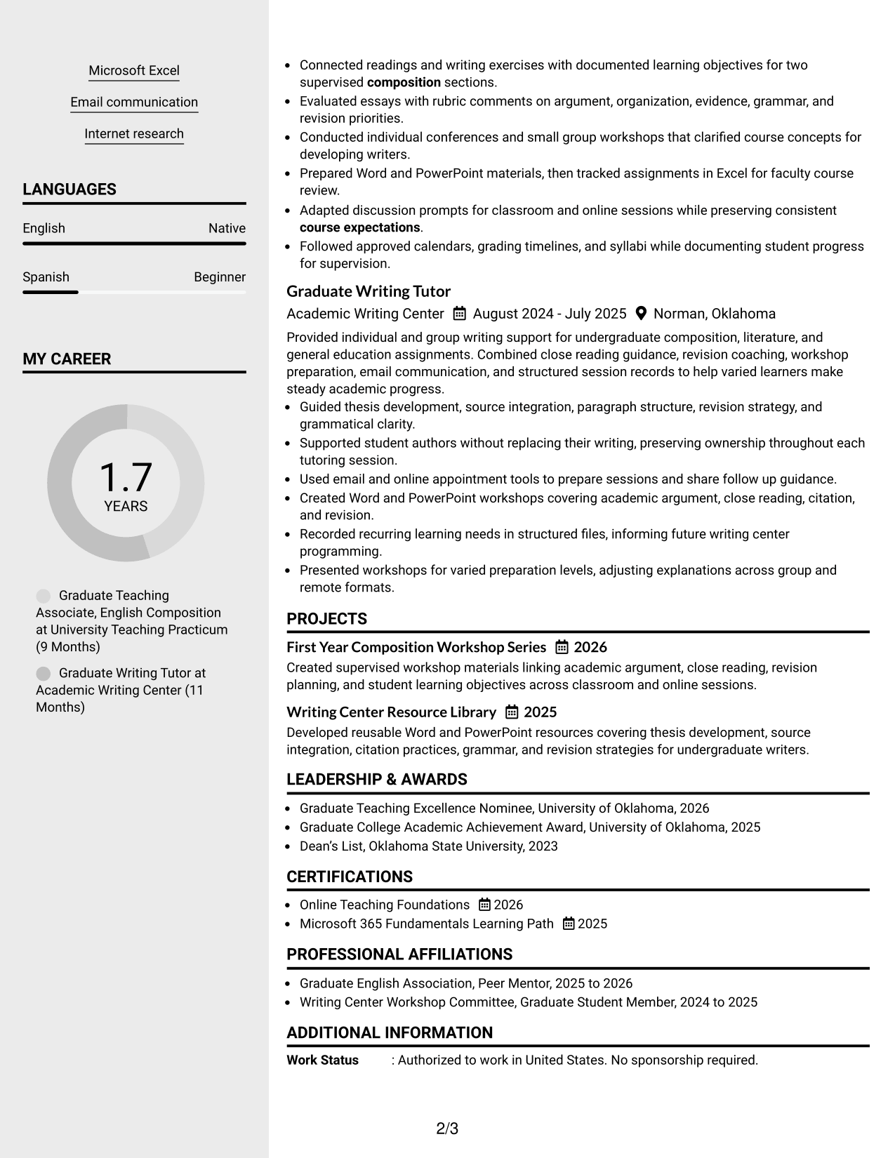 Resume Example Page 2