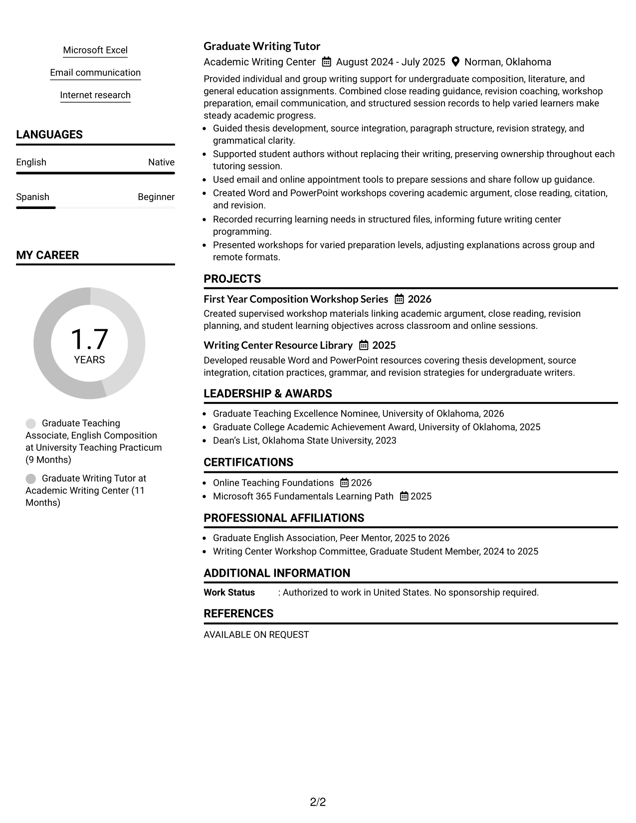 Resume Example Page 2