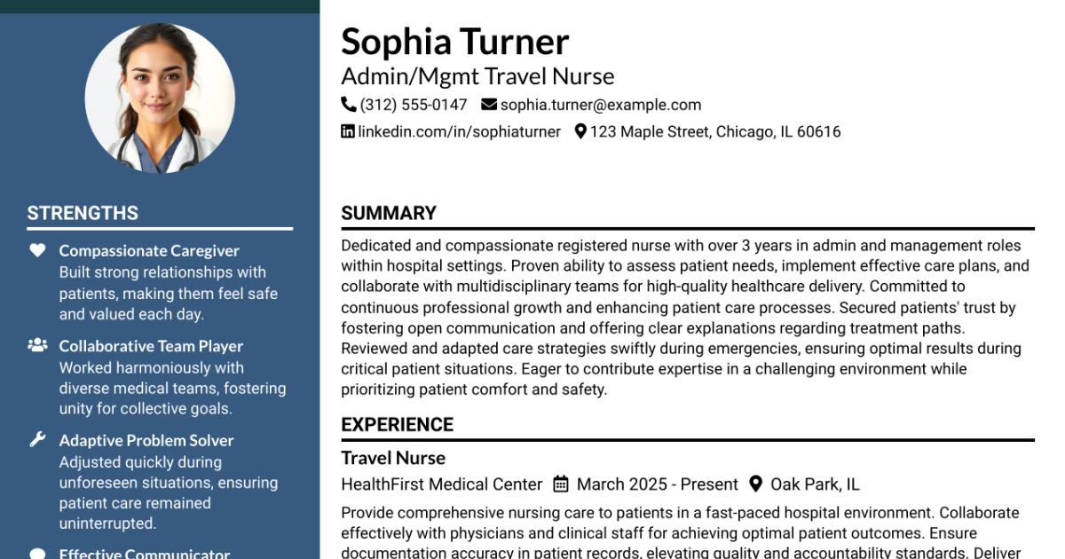 33 Admin/Mgmt Travel Nurse Resume Templates with Example 2026 (ATS-Optimized)