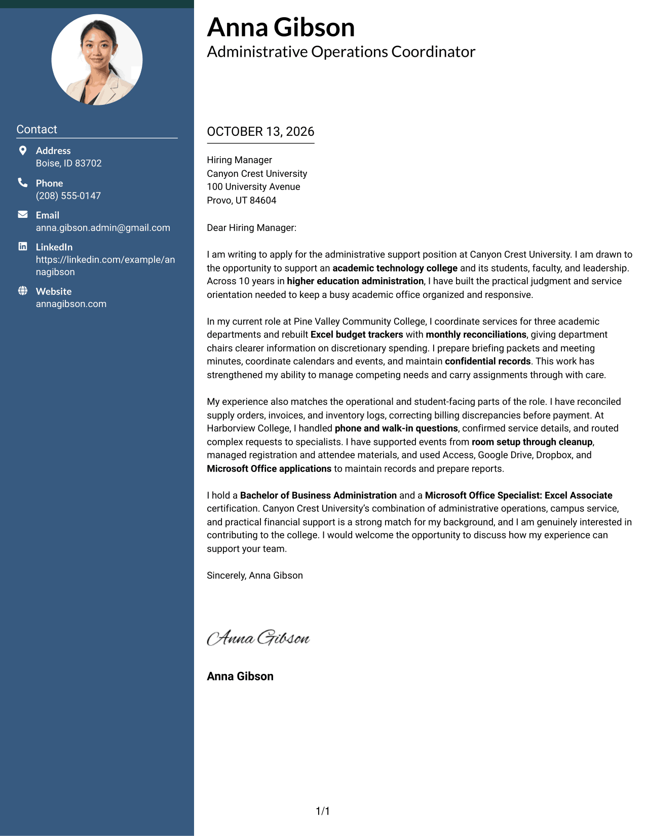 Cover Letter Example Page 1