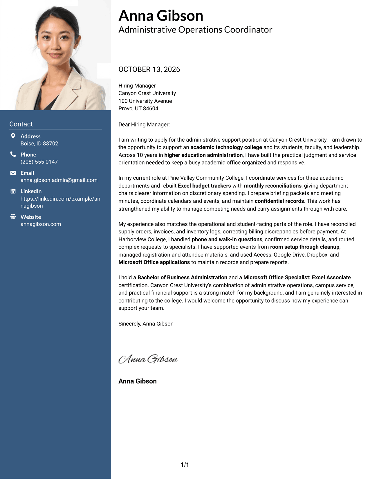 Cover Letter Example Page 1