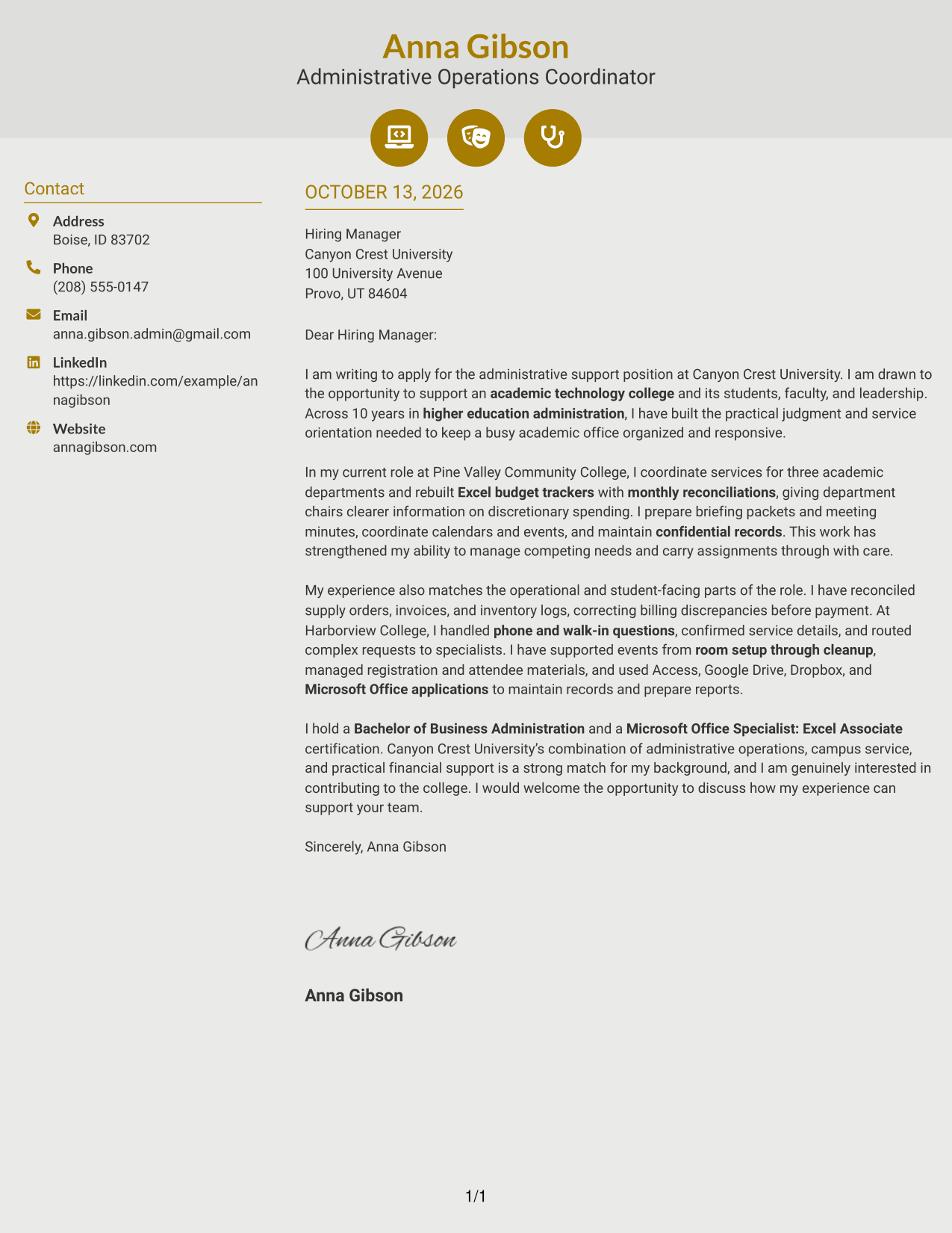Cover Letter Example Page 1