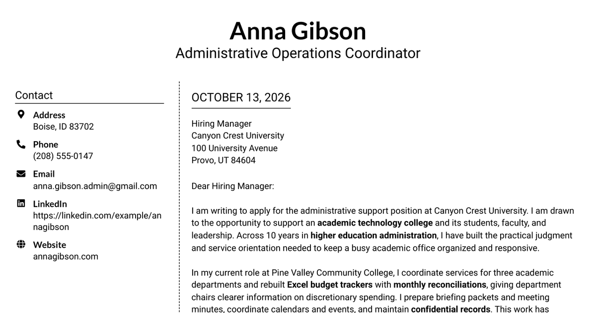 7 Admin Support III - Higher Education Administration Cover Letter Templates with Example
