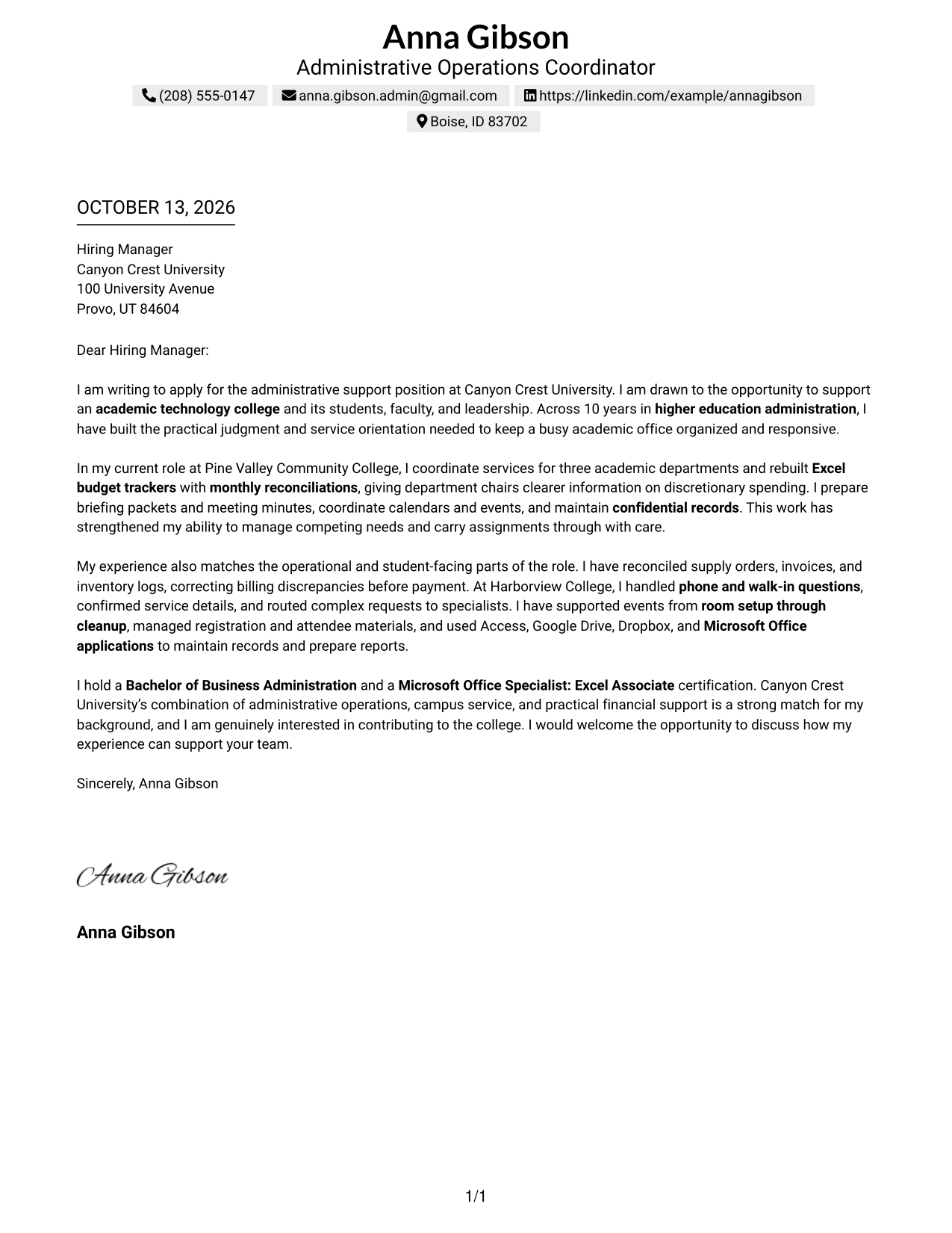 Text/Fang Style Cover Letter Preview
