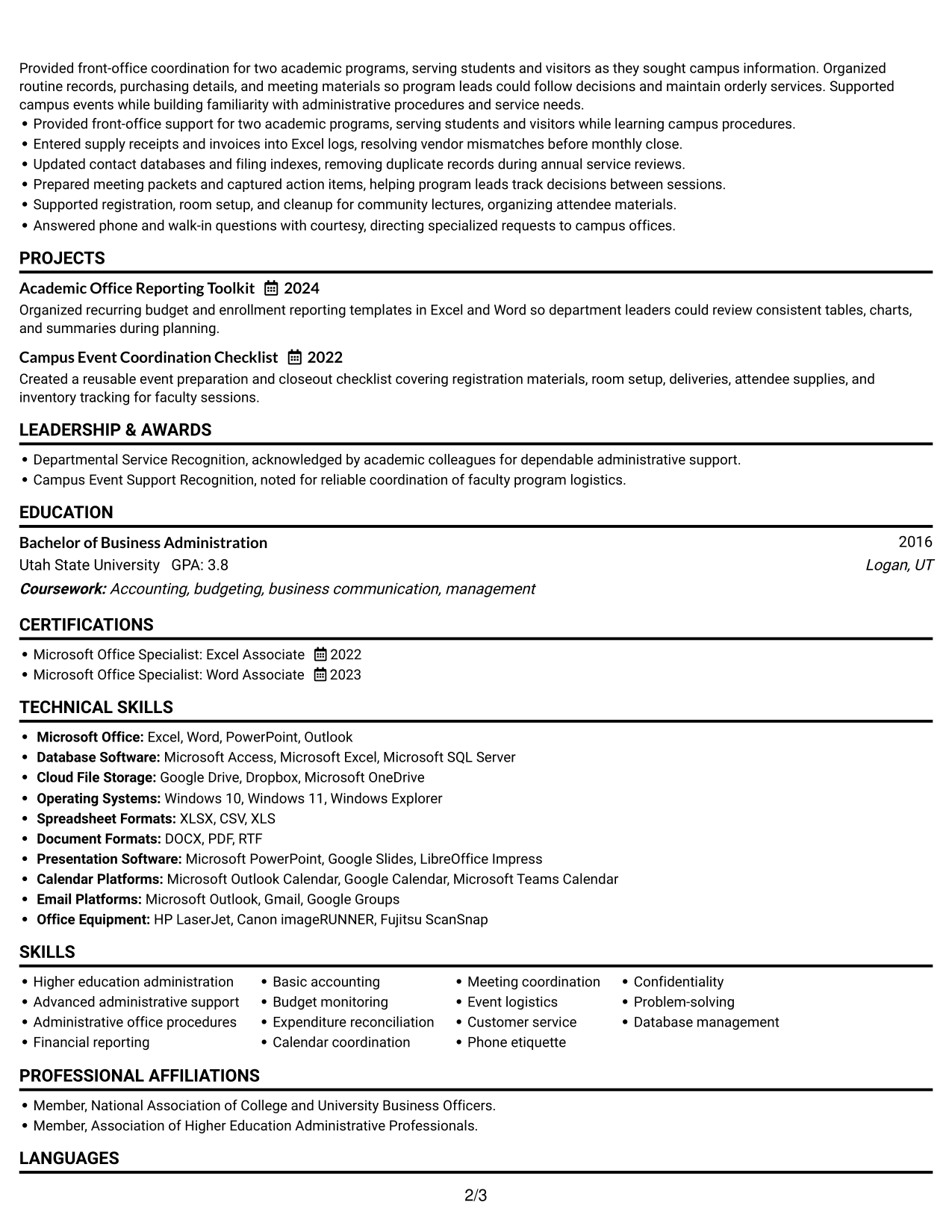 Resume Example Page 2
