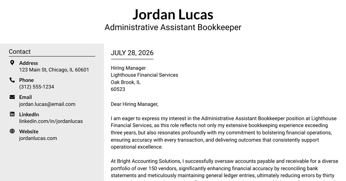 30+ Administrative Assistant Bookkeeper Cover Letter Templates with Example 2026