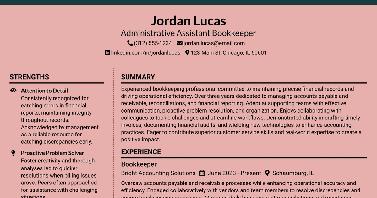 33 Administrative Assistant Bookkeeper Resume Templates with Example 2026 (ATS-Optimized)