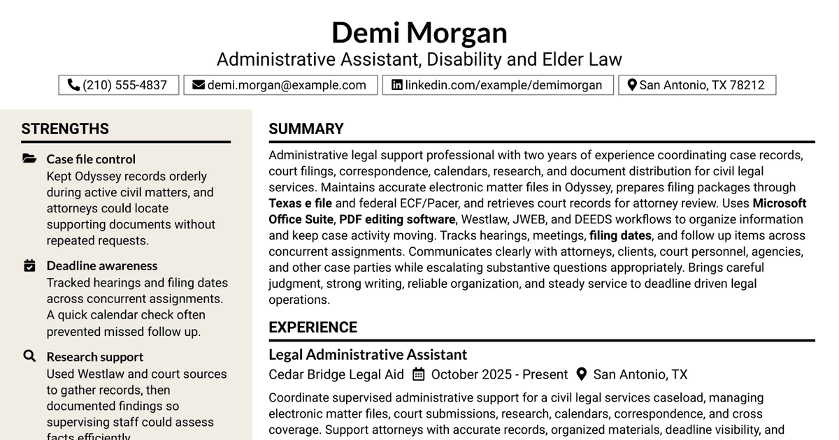 7 Administrative Assistant - Disability & Elder Law Resume Templates with Example