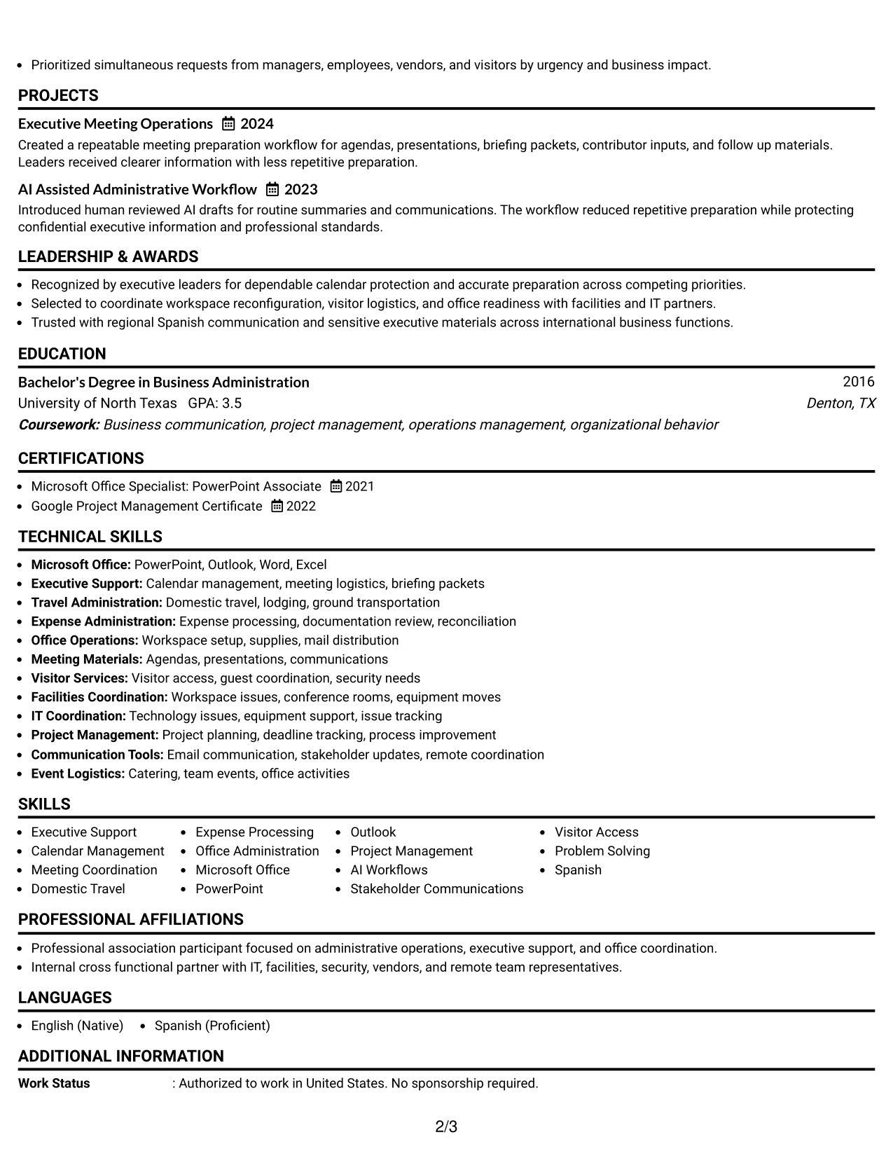 Resume Example Page 2