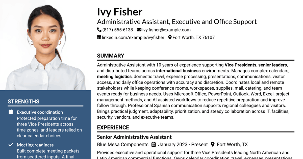 7 Administrative Assistant - Executive and Office Support Resume Templates with Example