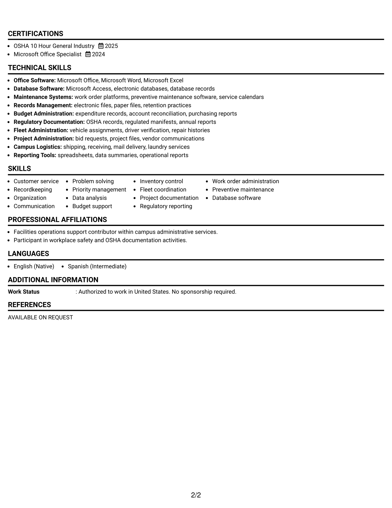 Resume Example Page 2