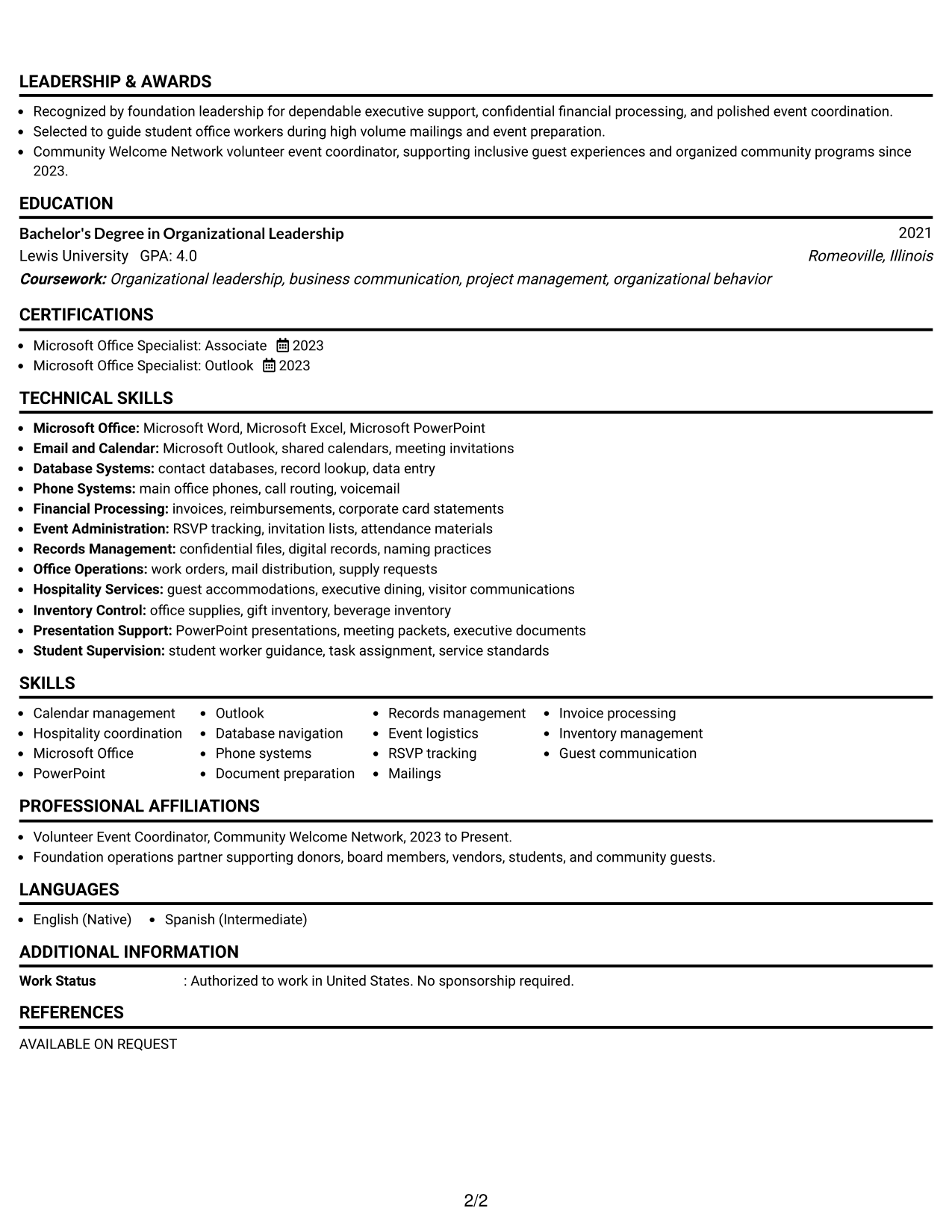 Resume Example Page 2