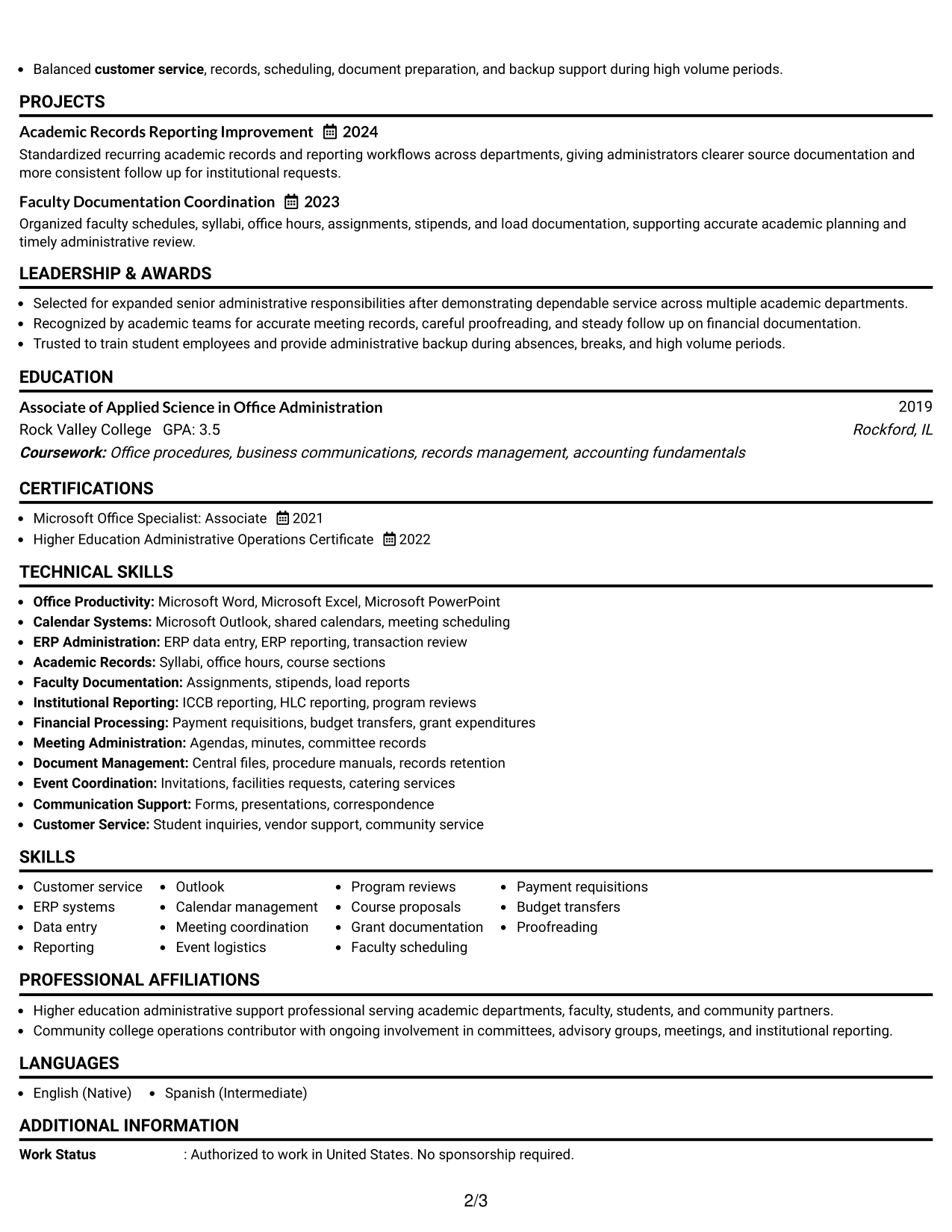 Resume Example Page 2