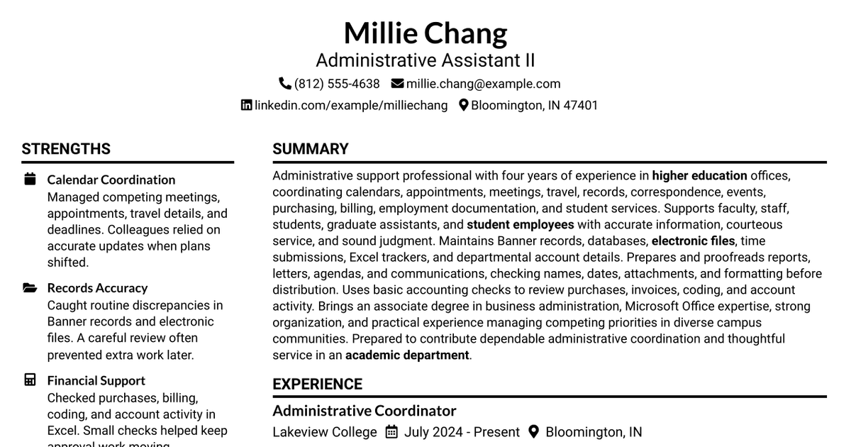 7 Administrative Assistant II Resume Templates with Example