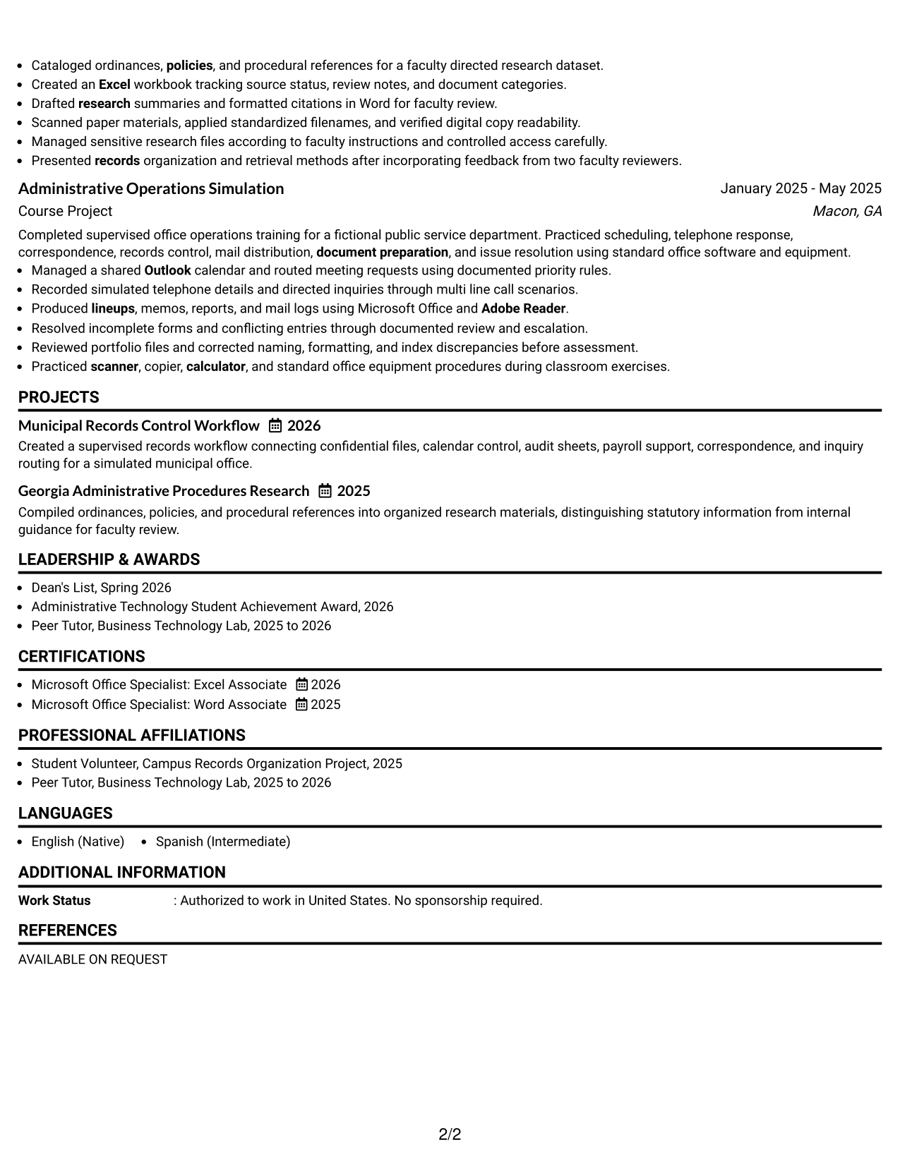 Resume Example Page 2