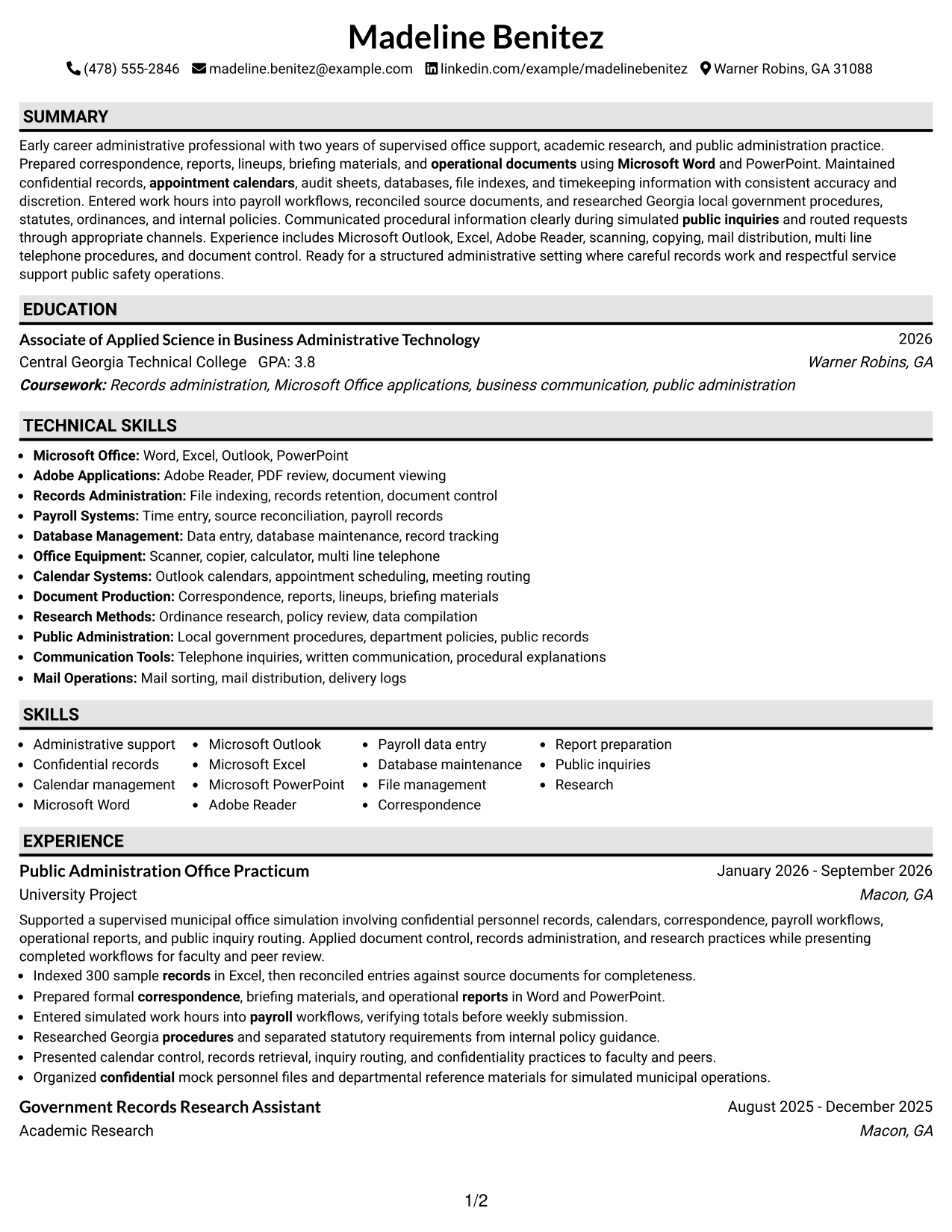 Resume Example Page 1