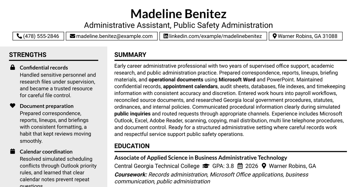7 Administrative Assistant - Public Safety Administration Resume Templates with Example