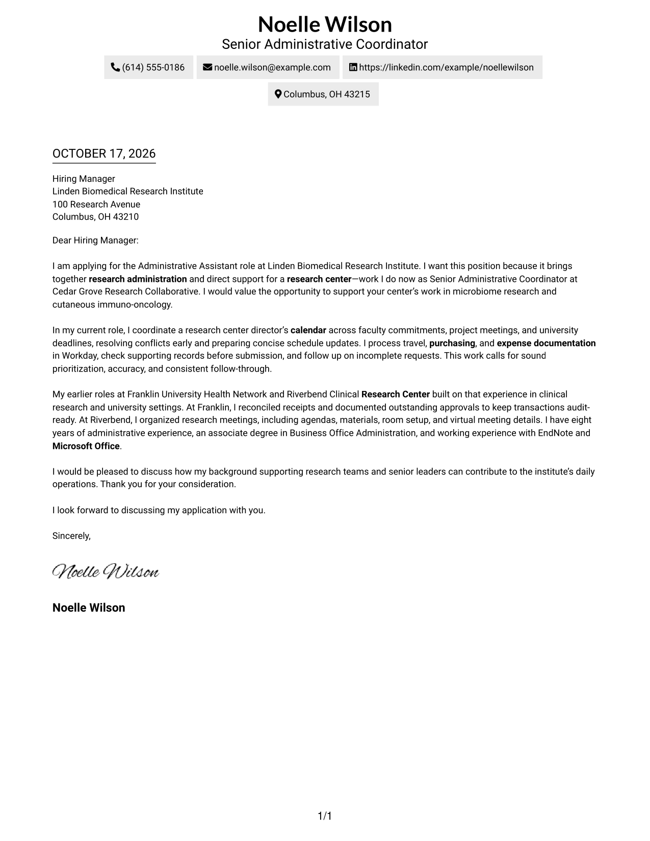 Cover letter example — page 1