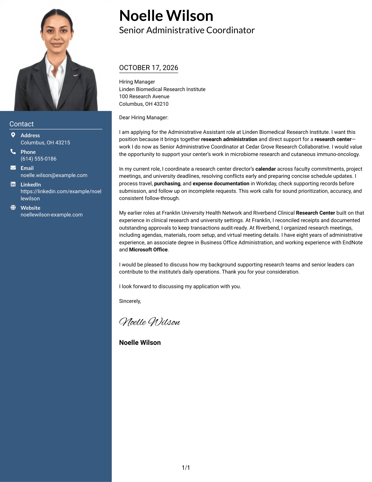 Cover letter example — page 1