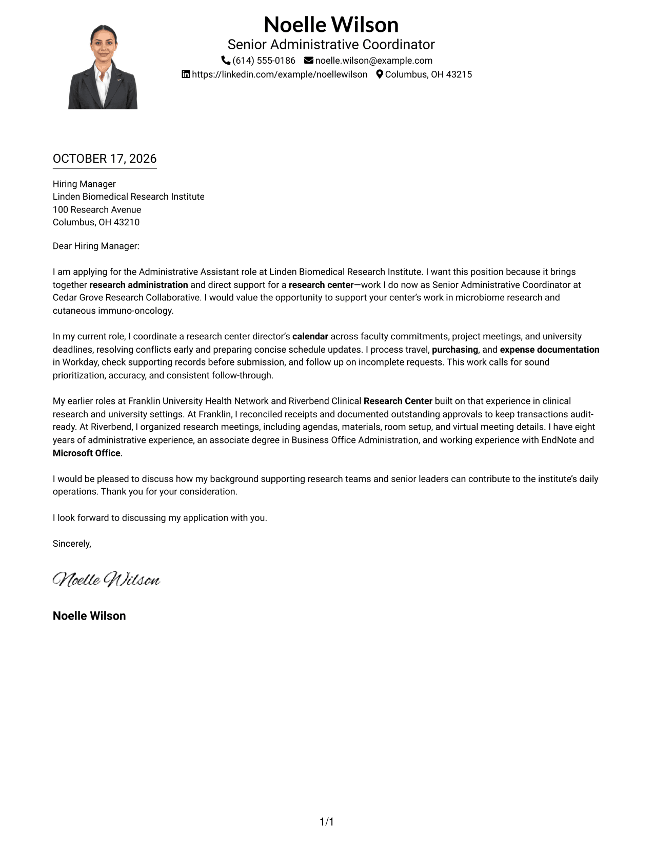 Cover letter example — page 1