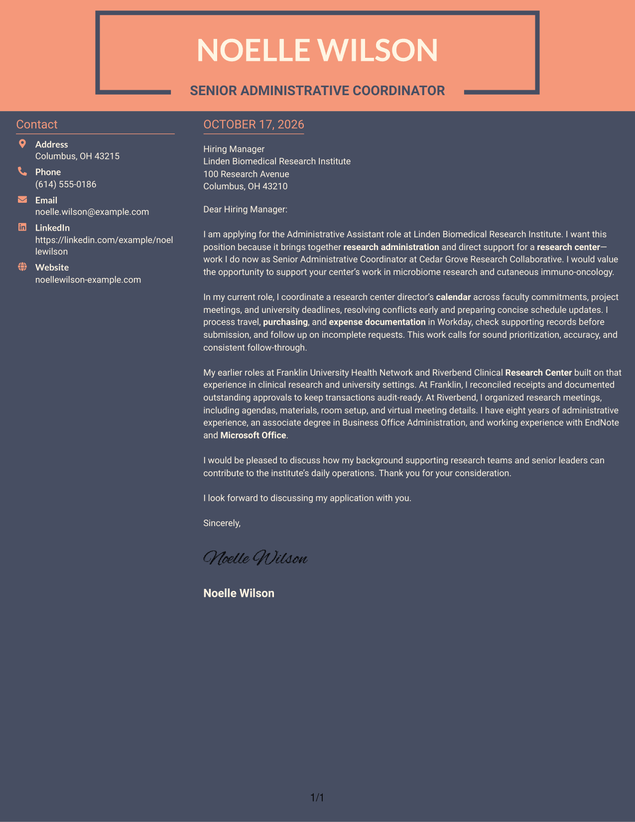 Cover letter example — page 1
