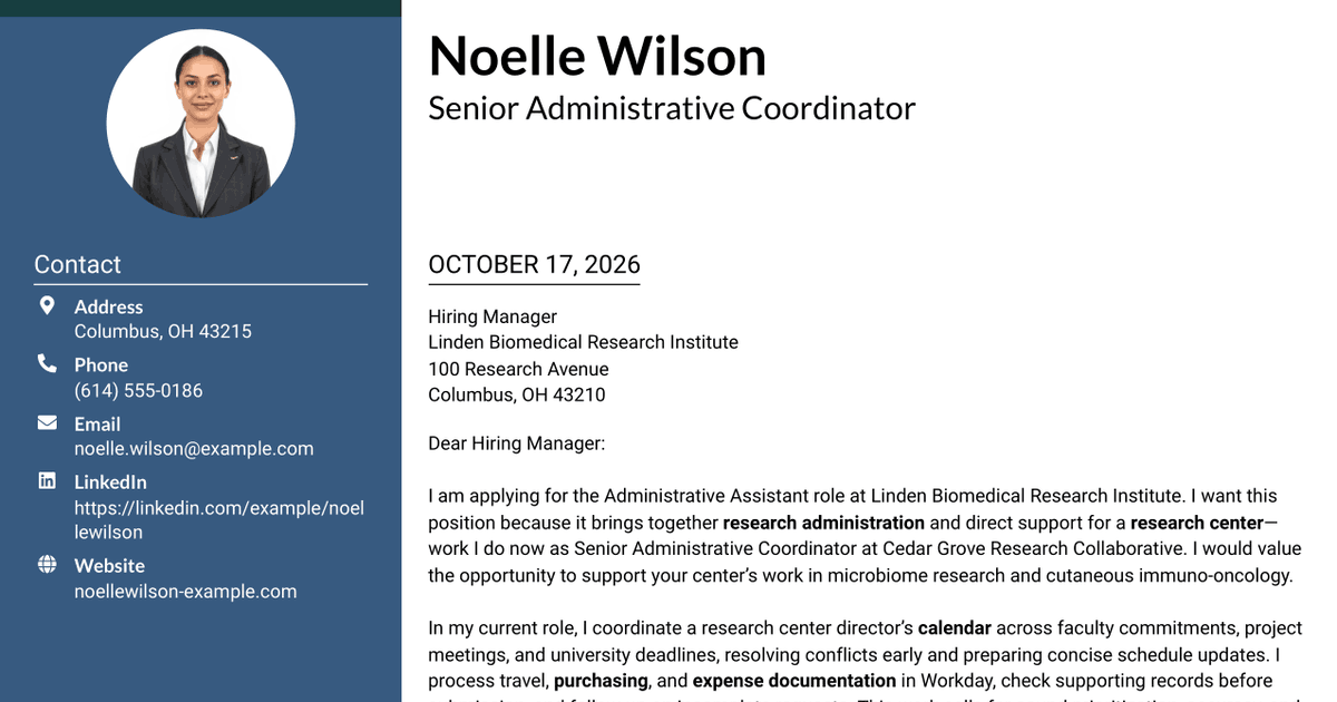 7 Administrative Assistant - Research Administration Cover Letter Templates with Example