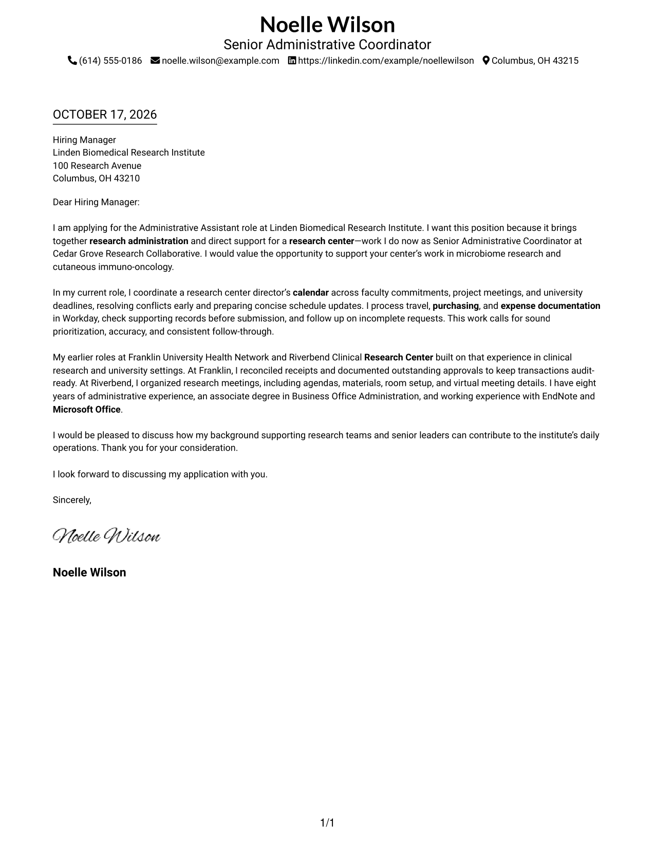 Cover letter example — page 1