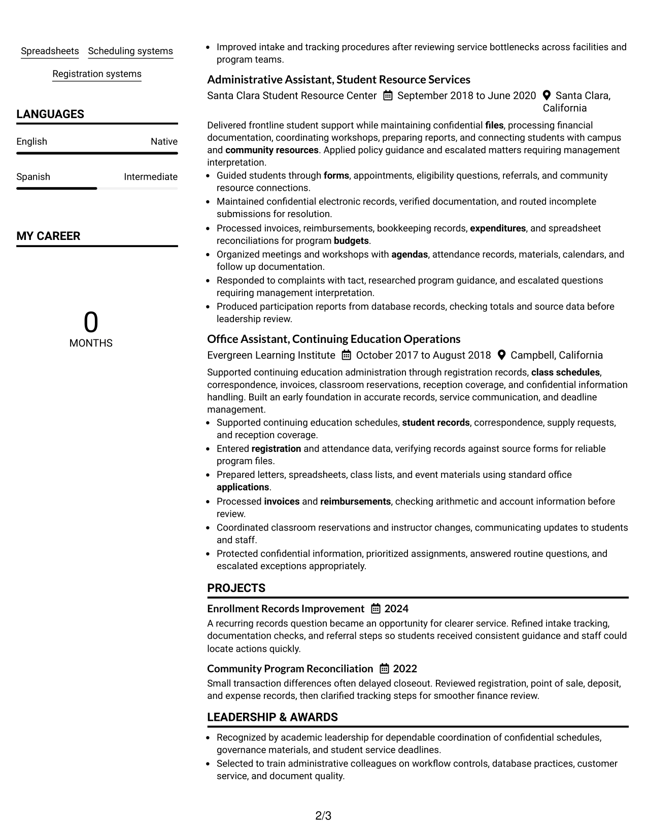 Resume Example Page 2