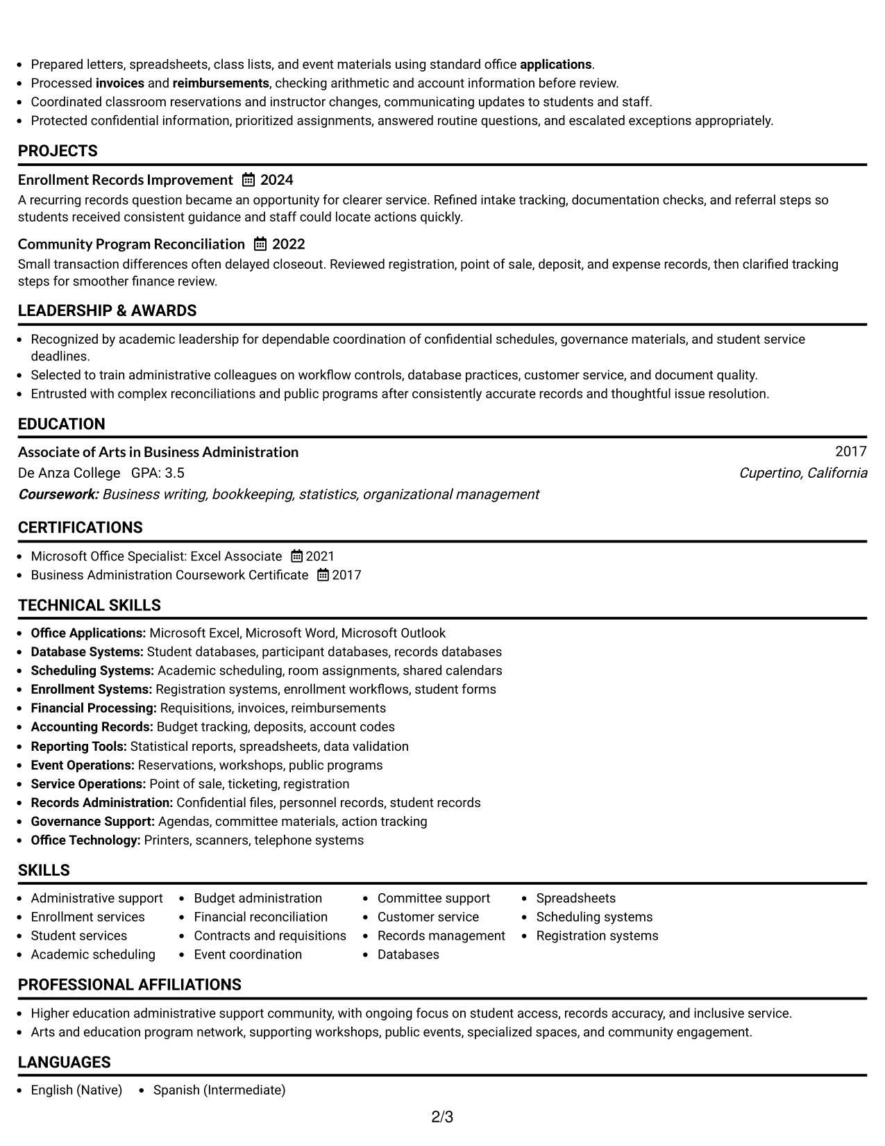Resume Example Page 2